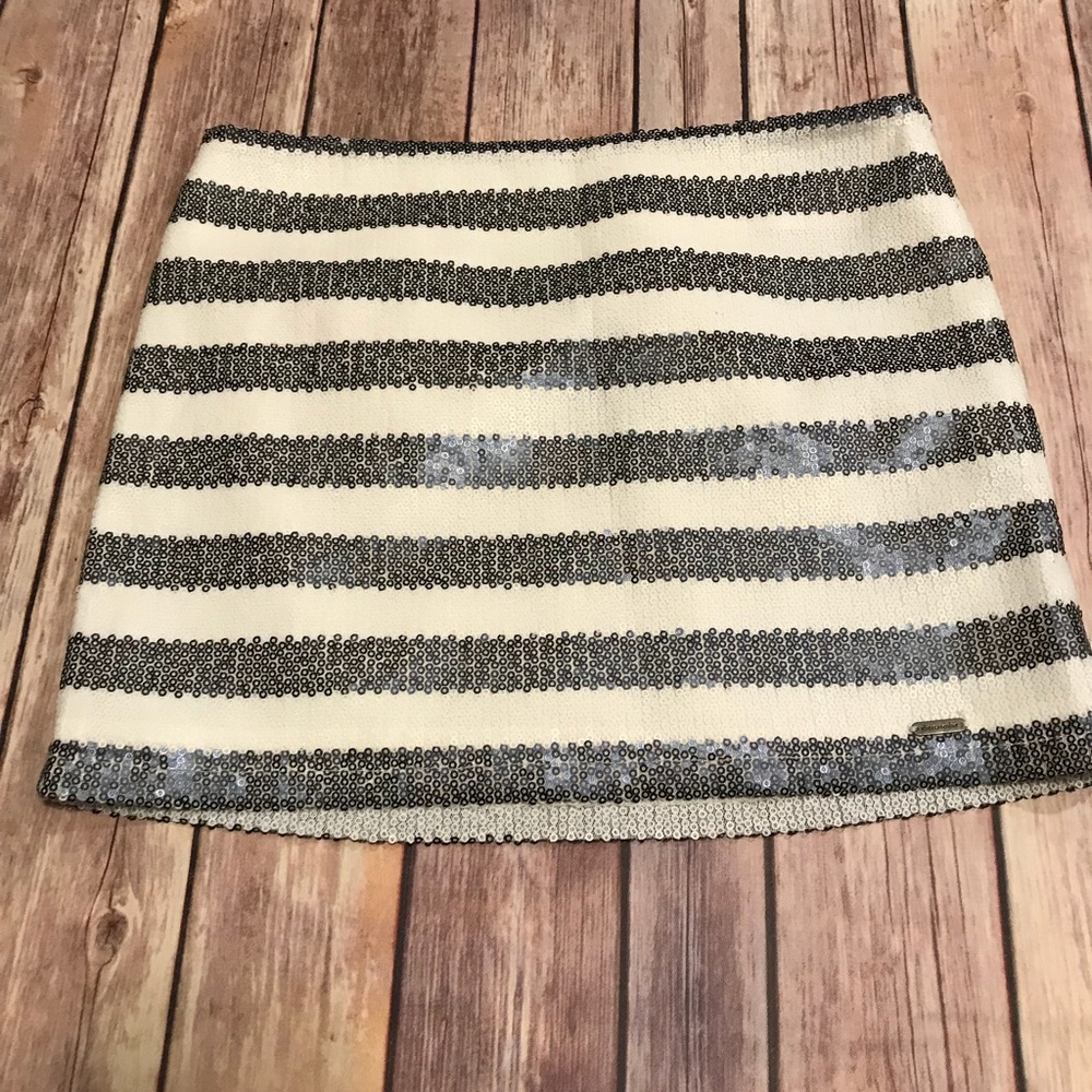 Girls Black and White Striped Sequin Skirt